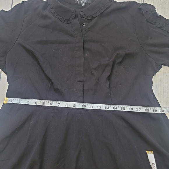 Eloquii Fit and Flare Dress Womens 18 Black Ruffle Sleeve Peter Pan Modest - Picture 5 of 9